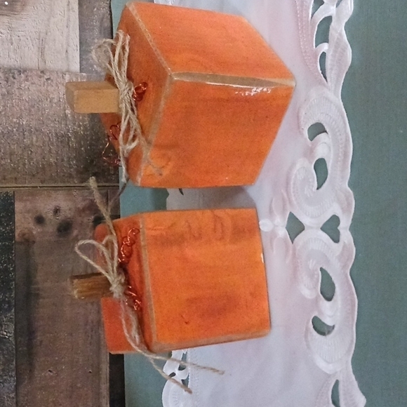Pine Wood Painted Pumpkins Set of 2 - Picture 1 of 6